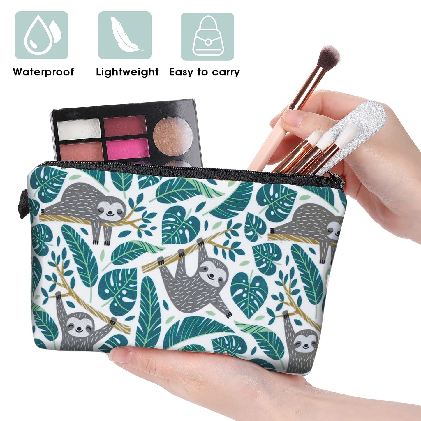 Molain Polyester Cosmetic Bag Makeup Bags Durable Pouch Purse Portable Travel Case Toiletry Bag Beauty Accessories Organiser for Women Girls 2 Styles (Sloth Pattern)