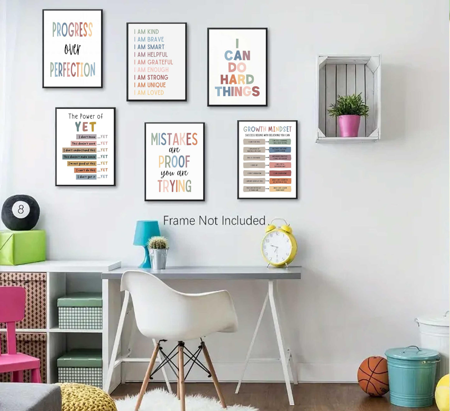 6Pcs Educational Growth Mindset Wall Art Kids Mental Health Therapy Canvas Paintings Positive Affirmations Wall Decor Boho Motivational Quotes Posters Prints for Nursery Classroom Picture Unframed