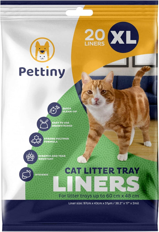 Cat Litter Box Liners with Drawstrings - 38" x 17" Scratch Resistant Cat Litter Bags for Extra Large Litter Trays - Kitty Litter Bags and Cat Box Liners - Easy to Use Cat Litter Liners - 20 Count