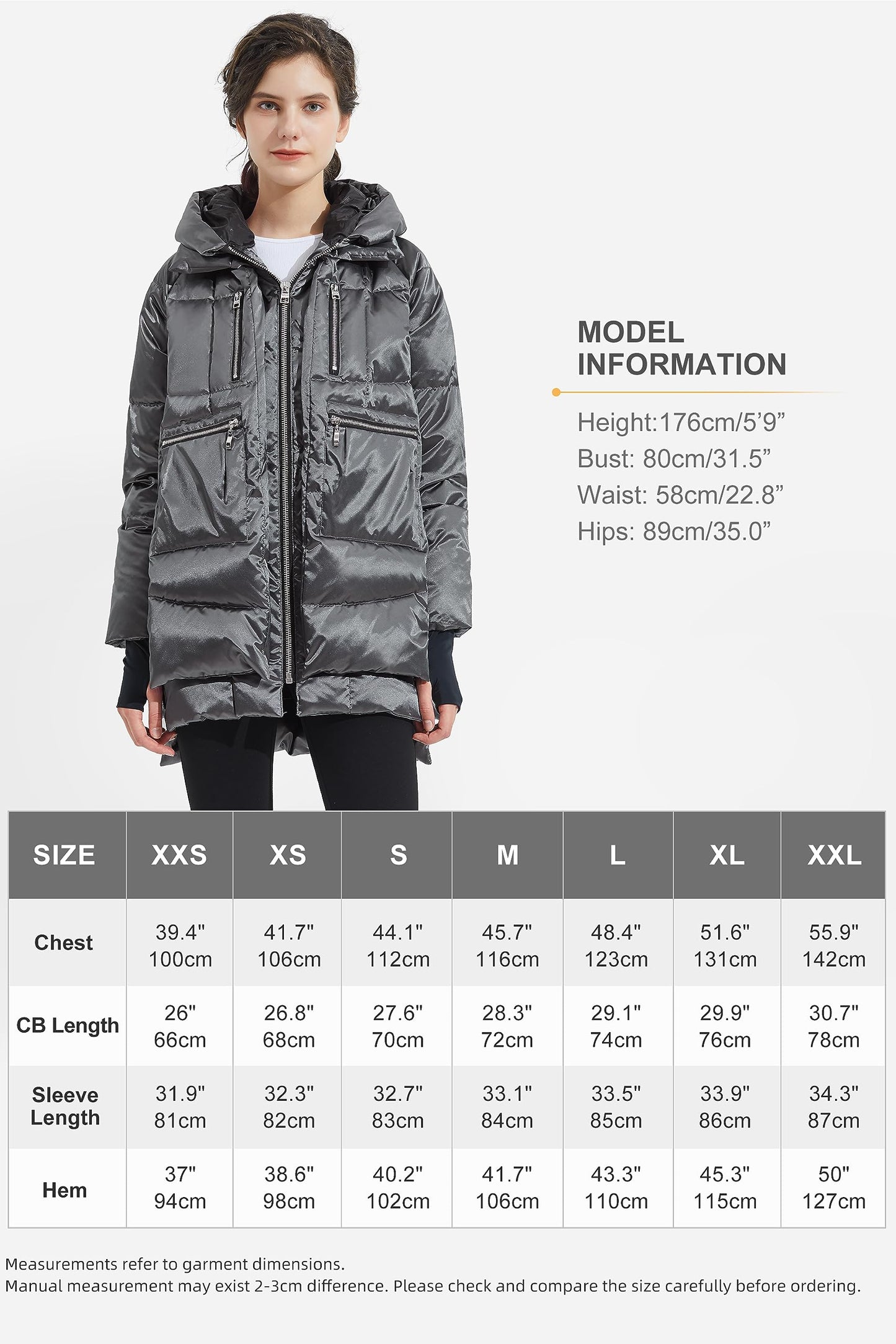 Orolay Women's Thickened Down Jacket, Grey,Darkgray, M