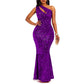 VERWIN Sequins Fashion Sleeveless Oblique Collar Mermaid Women's Maxi Dress Bodycon Dress Party Dress (Medium, Purple)