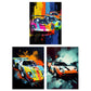 Artery8 Set of 3 Racing Car Motorsport Grand Prix Paintings Bright Colourful Mancave Gift For Him Unframed Wall Art Living Room Poster Prints Pack