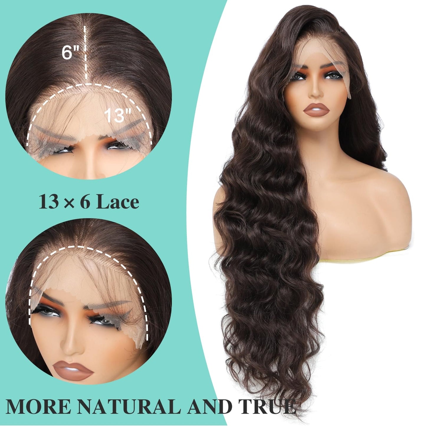 Humistwbiu Body Wave Wigs 13x6 Lace Front Wig Pre-Plucked Hairline with Baby Hair Transparent Swiss Lace Heat Resistant Synthetic Hair Glueless Lace Front Wavy Wigs for Women 32 Inch (#Brown）