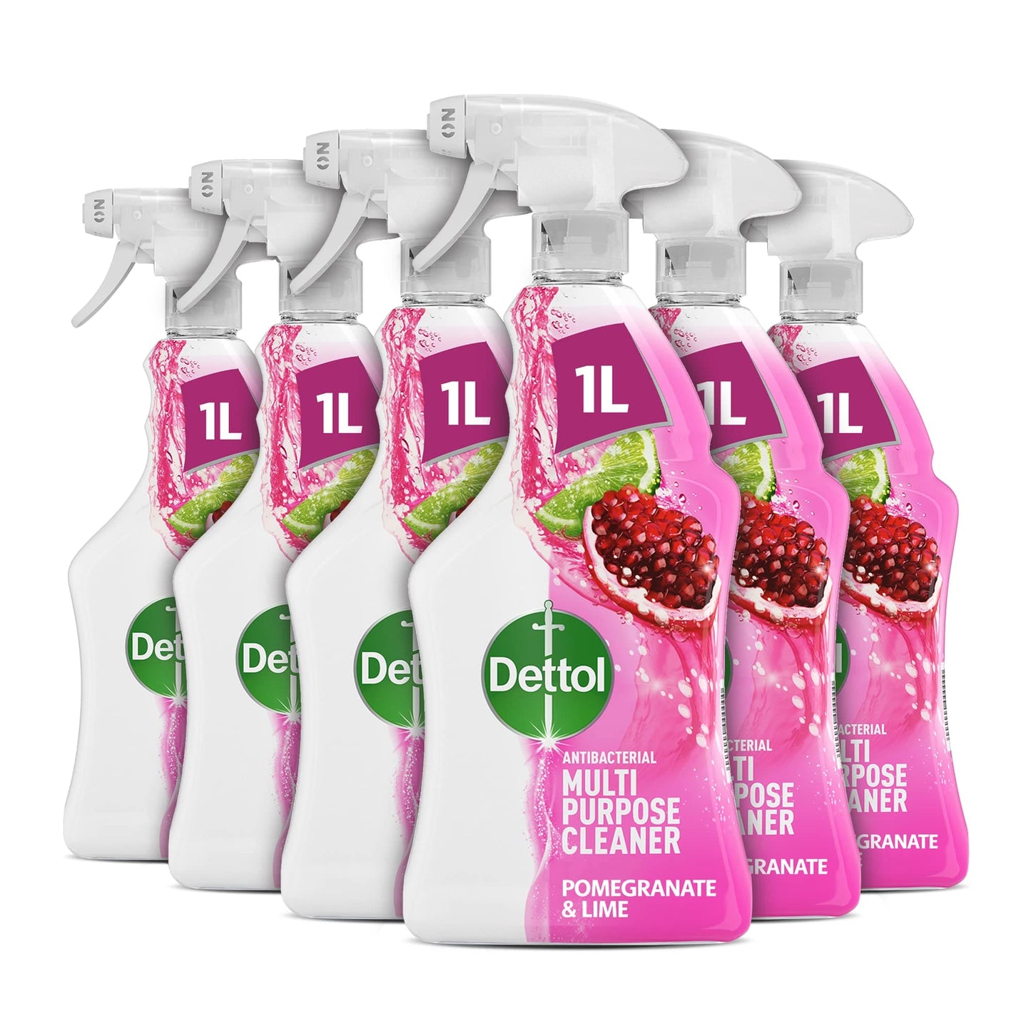 Dettol Antibacterial Spray, Pomegranate and Lime, Multipack of 6 X 1L, Total 6L, Disinfectant Spray, Cleaning Spray, Kitchen Cleaner Spray, Kills 99.99 Percent of Germs, Household Cleaners