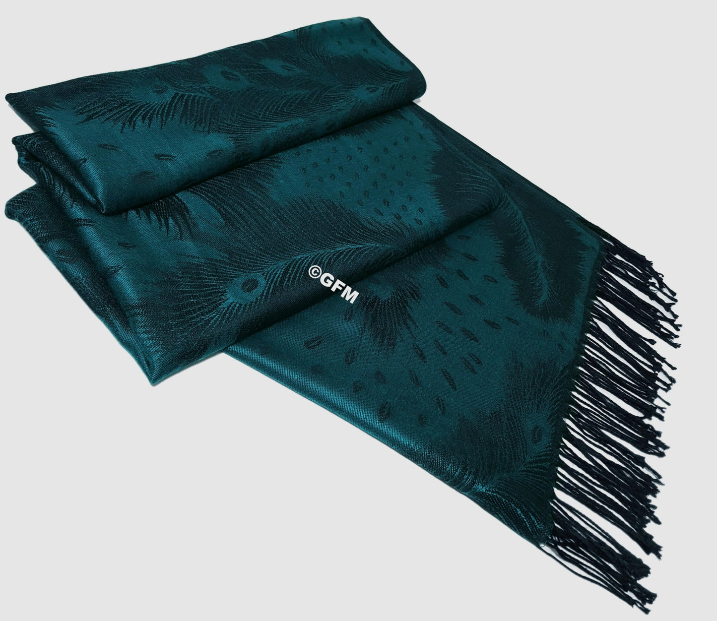 GFM® Pashmina Style Scarf-Peacock Feathers-Peacock Green Blue-(DRV)(HD)(PCKPASH-P3-PCKKL)