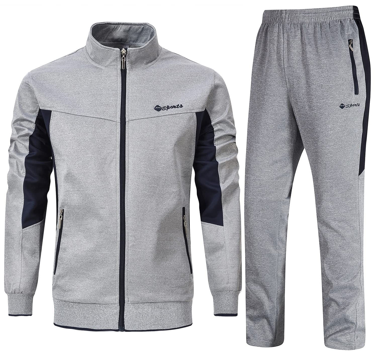 Rdruko Mens Tracksuits Sets Running Jackets Joggers 2 Piece Casual Sweatsuits Sports Lounge Wear Navy and Light Grey M