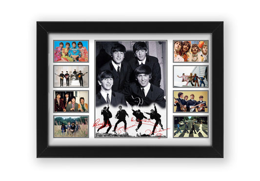 The Beatles Signed Poster Print- Limited Edition Autograph Fan Gift – Collectible Memorabilia Merchandise Autographed by Paul, John, George, & Ringo Starr (Framed A4 (30x21cm))