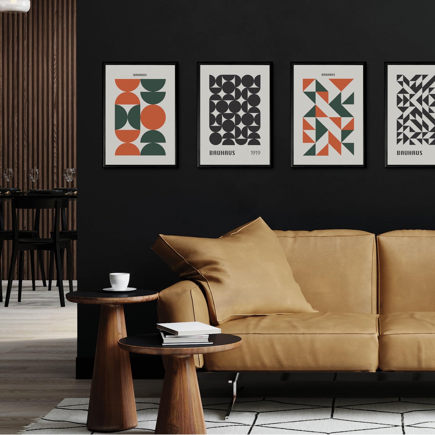 Studio Moien Bauhaus Vintage Poster Set - 4 Art Prints in Orange, Green, Black, White, Beige - Wall Arts - Unframed 250 gsm Matt Museum Quality (DIN A3 (29.7 x 42 cm)