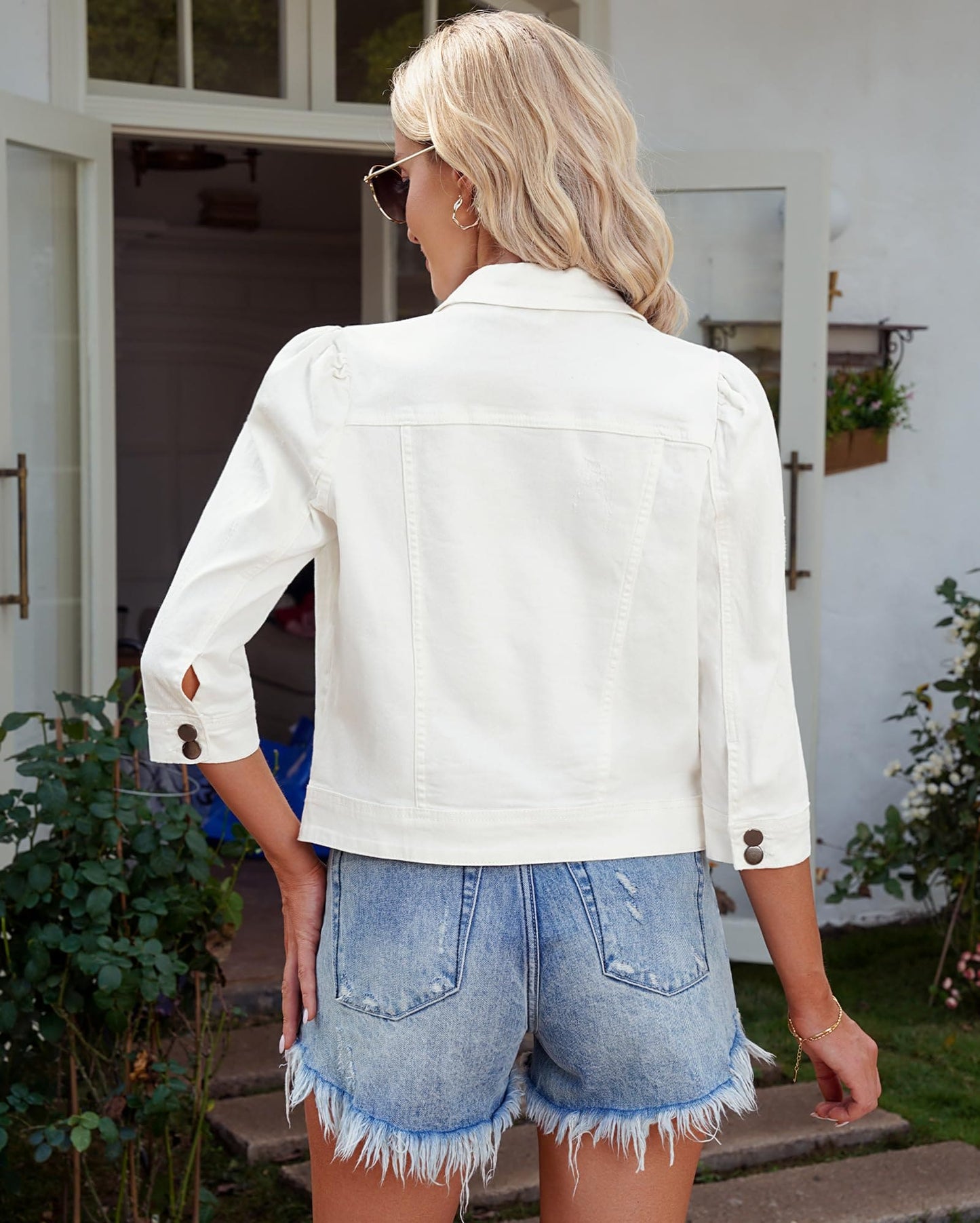 Vetinee White Jean Jacket Denim Jackets Women Shirt Jacket Women Cute Outfit Casual Lightweight Denim Jacket Women for Summer Women Jacket Cream White Size Medium Fits UK Size 12 - UK Size 14