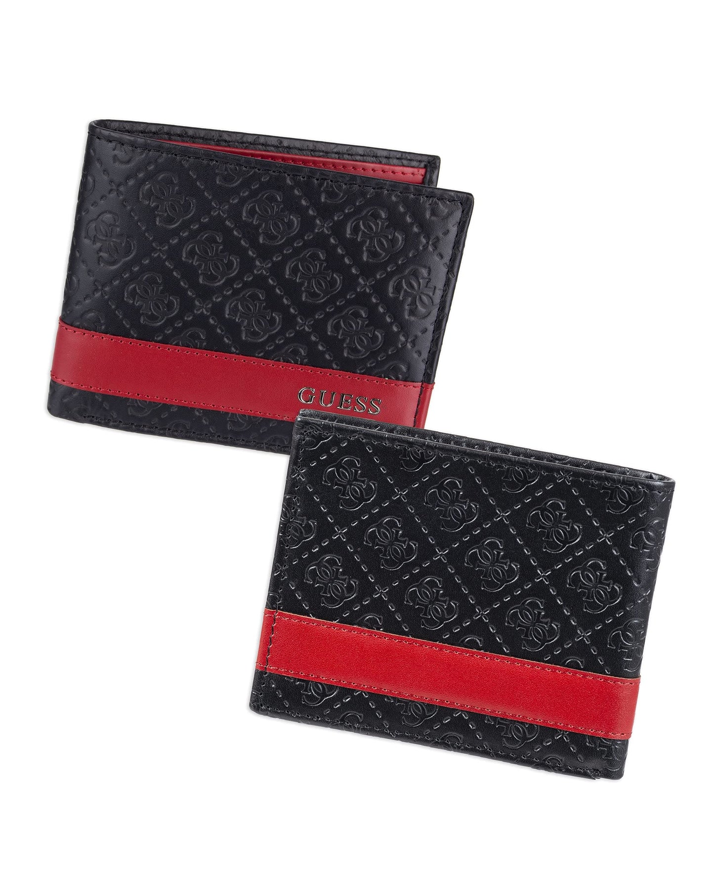 Guess Men's Leather Slim Bifold Wallet, Black/Red, One Size