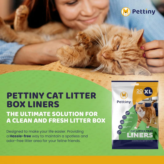 Cat Litter Box Liners with Drawstrings - 38" x 17" Scratch Resistant Cat Litter Bags for Extra Large Litter Trays - Kitty Litter Bags and Cat Box Liners - Easy to Use Cat Litter Liners - 20 Count