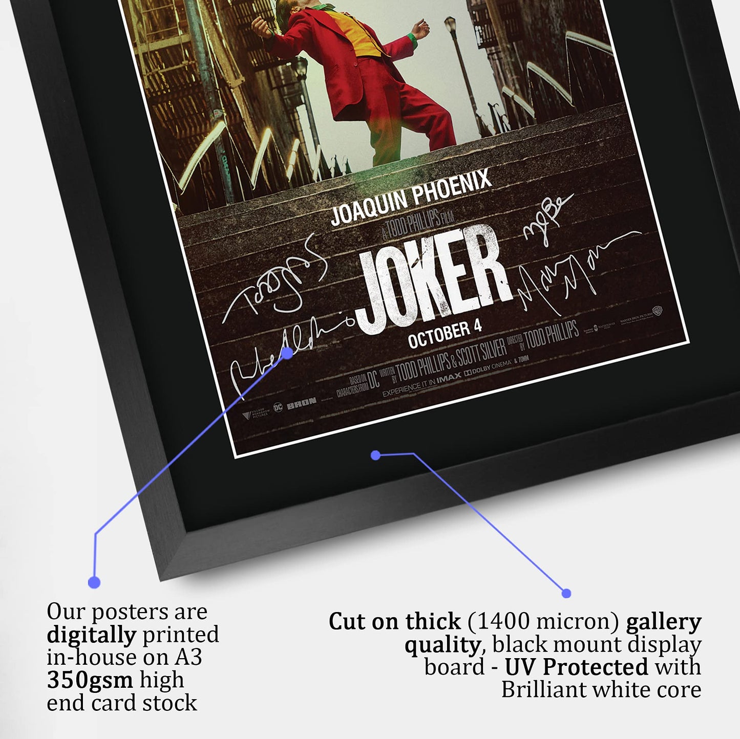 HWC Trading Joker The Cast Joaquin Phoenix Gifts Printed Poster Signed Autograph Picture for Movie Memorabilia Fans - A3 Framed