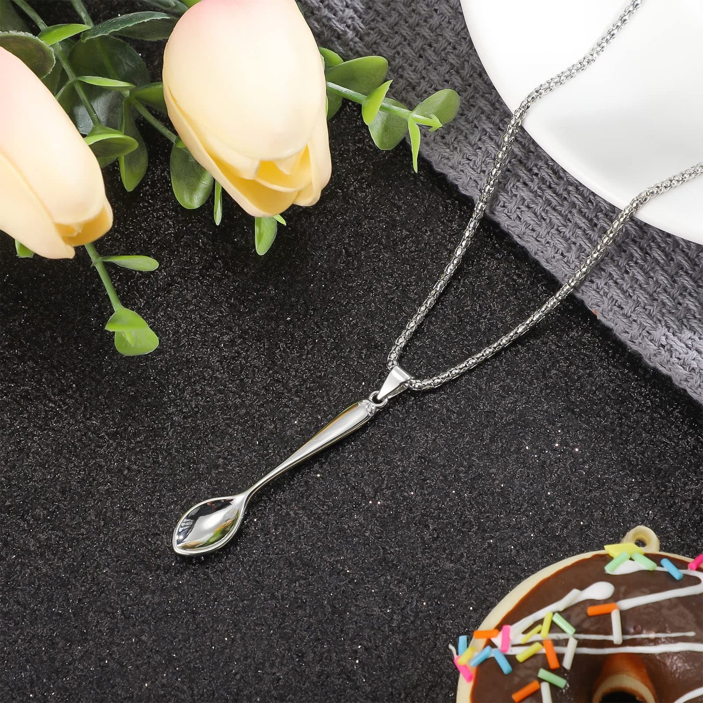 Otuuz Spoon Necklace Silver Spoon Necklace Women's Necklace Spoon Pendant for Women Girls Men Party Favors