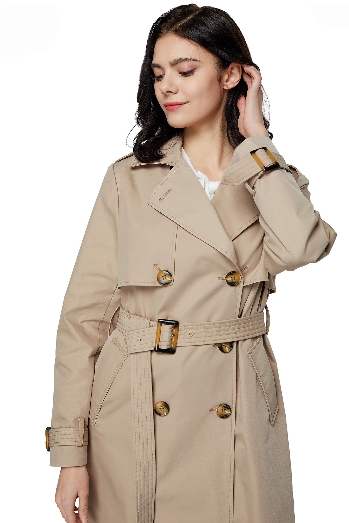 Orolay Long Trench Coat for Women with Belt Lightweight Double-Breasted Duster Trench Coat Slim Fit Khaki XL