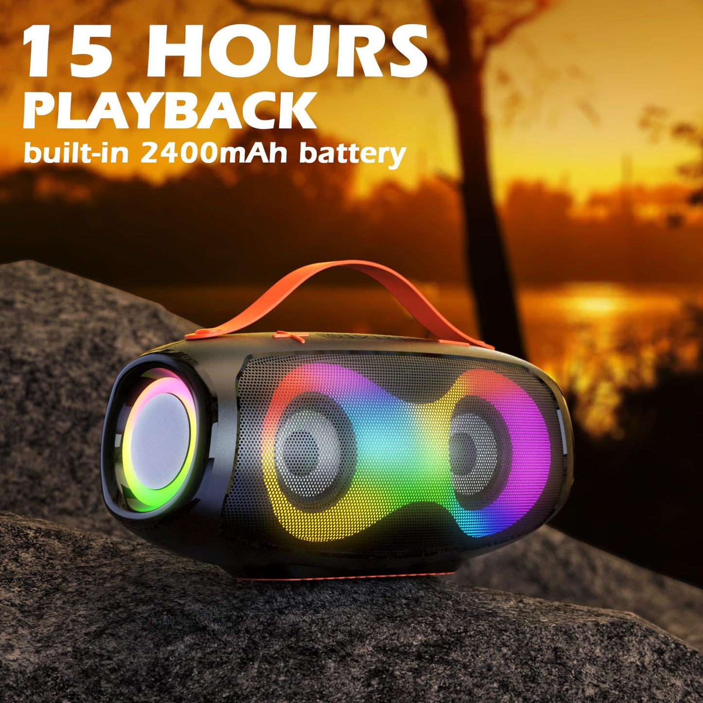 Bluetooth Speaker, Portable Wireless Outdoor Speaker with LED Light, True Wireless Stereo, AUX, Micro SD/TF Card Slot, USB playback, LED Light, EQ for Party Outdoor