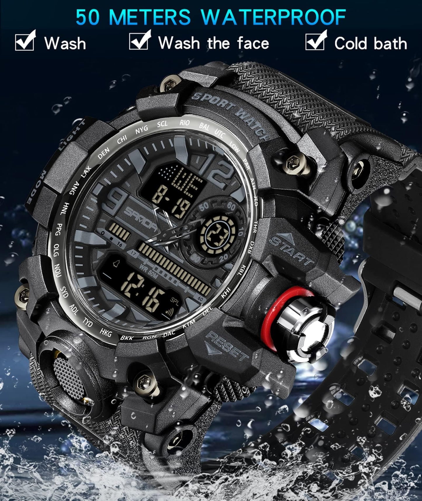 Yihou Men's Military Watch Outdoor Sports Electronic Watch Tactical Army Wristwatch LED Stopwatch Waterproof Digital Analog Watches