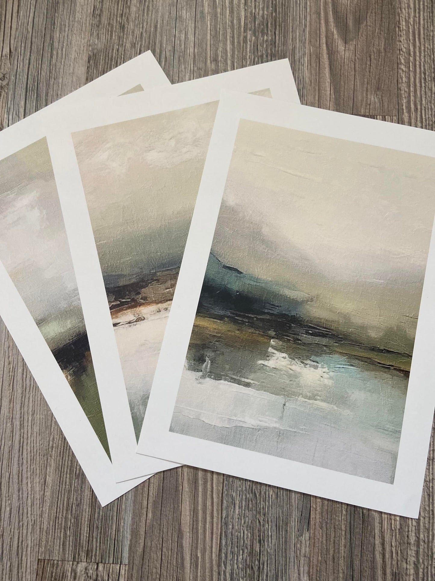 Muted Abstract Landscape Set of 3 Unframed Wall Poster Prints, Digitally Printed Painting Style, Lounge Bedroom Kitchen Bathroom Home Decor, Muted Tones, Green White Grey Black (A3)