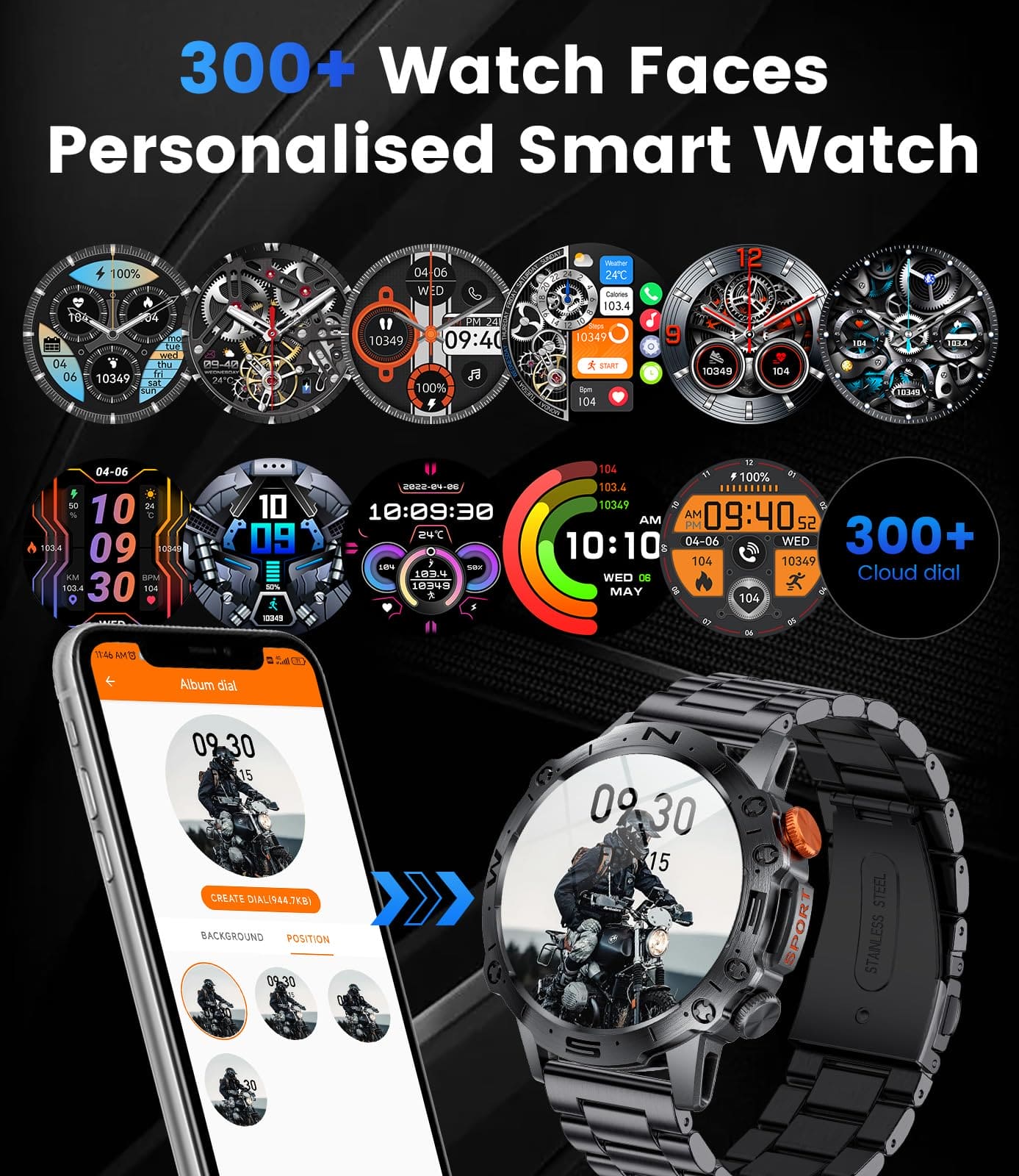 ESFOE 1.43'' AMOLED Military Smart Watches for Men, 5ATM Waterproof/460mAh/126 Sports Modes Fitness Tracker Heart Rate Blood Pressure SpO2 Monitor Tactical Smart Watches Android iOS