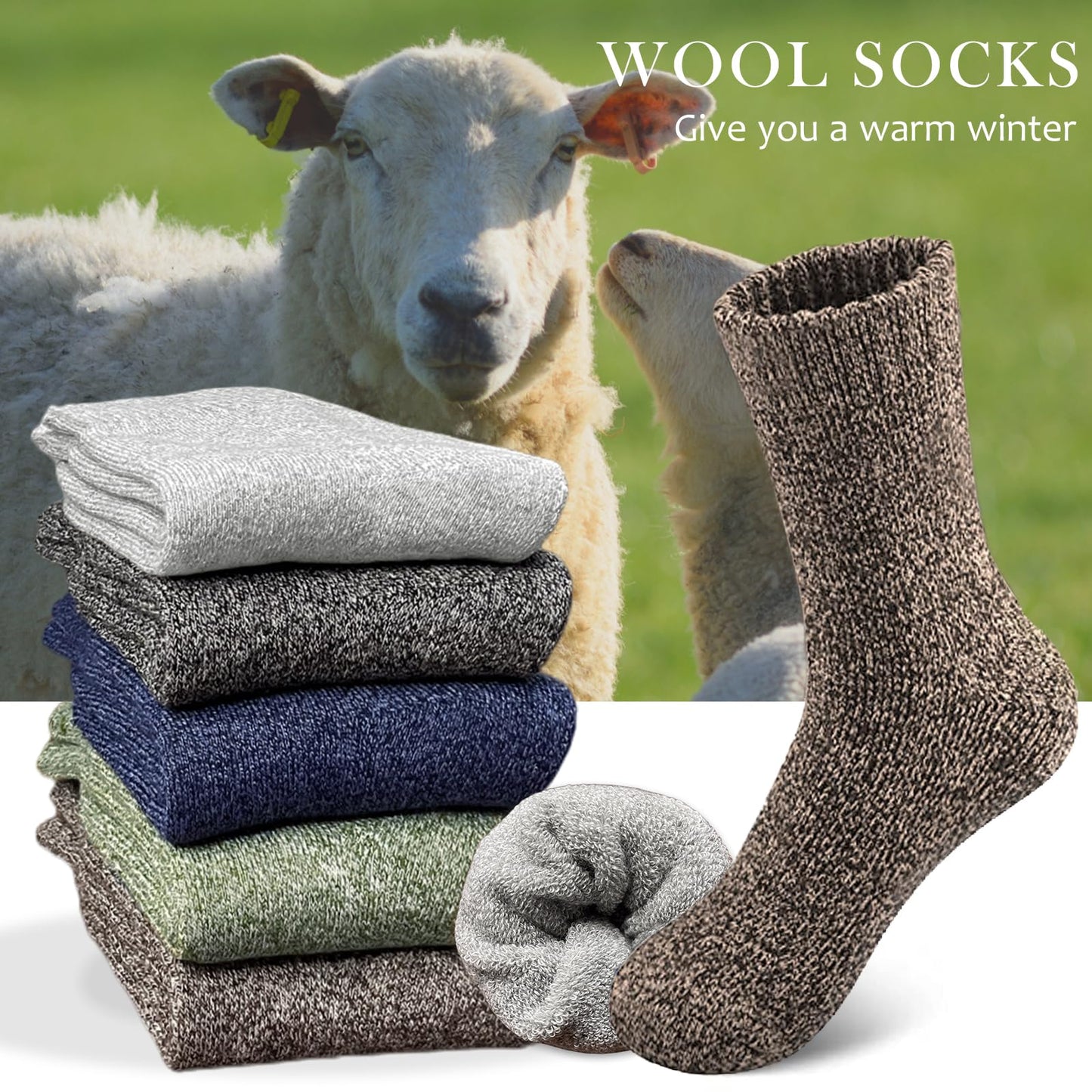 Hocerlu 5 Pairs Thermal Socks for Women and Men, Thick Winter Wool Warm Socks Cosy Boot Socks for Unisex, Size UK 4-8