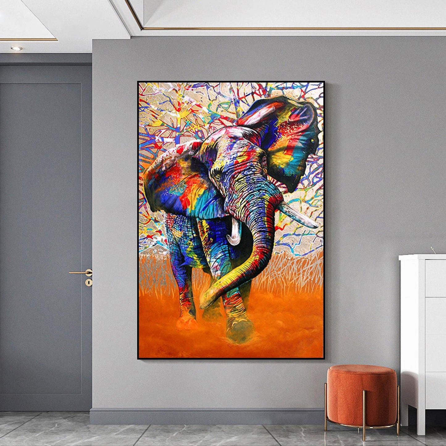 Painting on Canvas Colorful Elephant Abstract Street Graffiti Art Posters And Prints Wall Pictures Living Room Home Decor 50x75cm(20x30in) Frameless