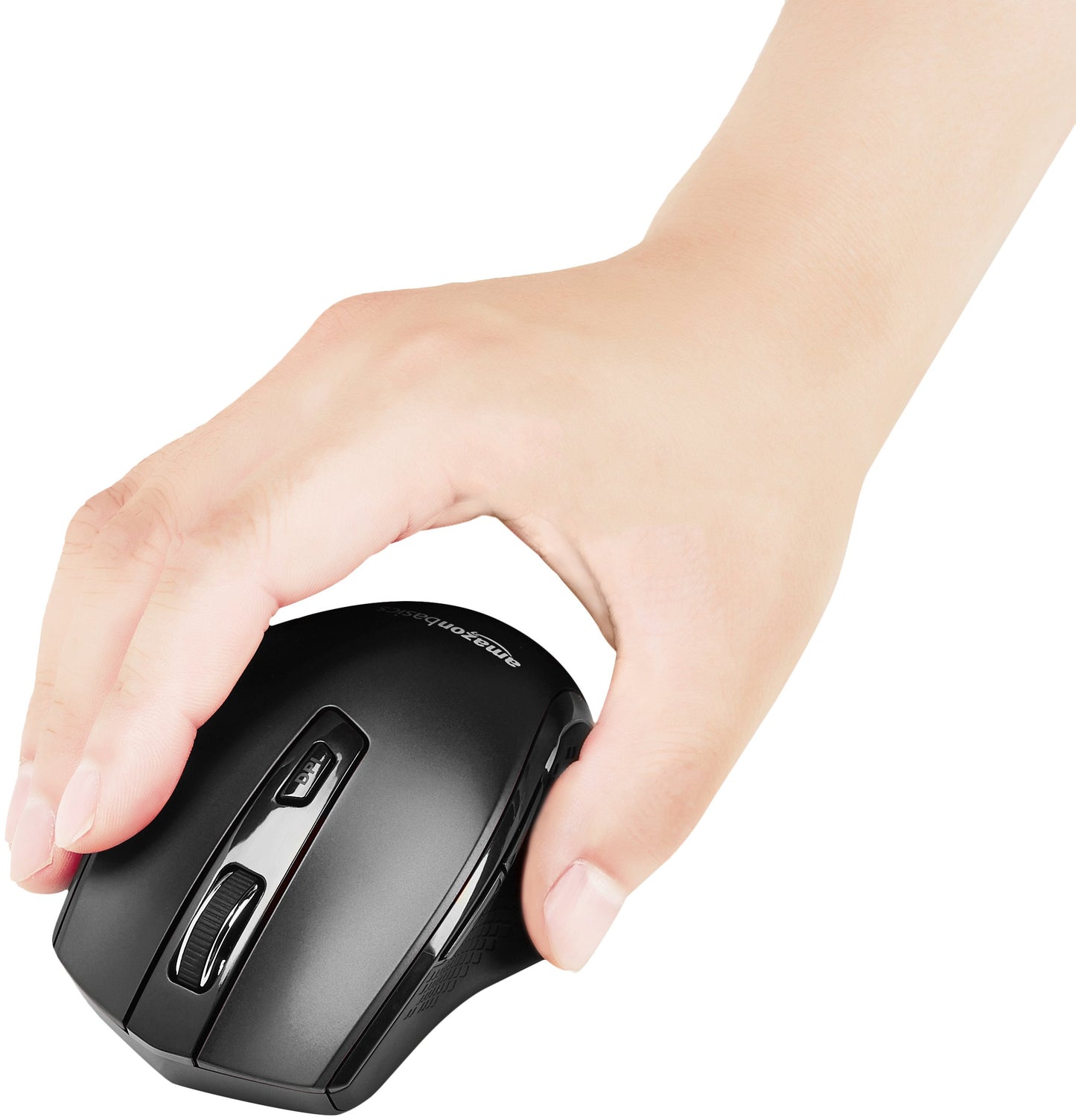 Amazon Basics Ergonomic wireless mouse for Laptop, 2.4 GHz with USB receiver, adjustable DPI - Black