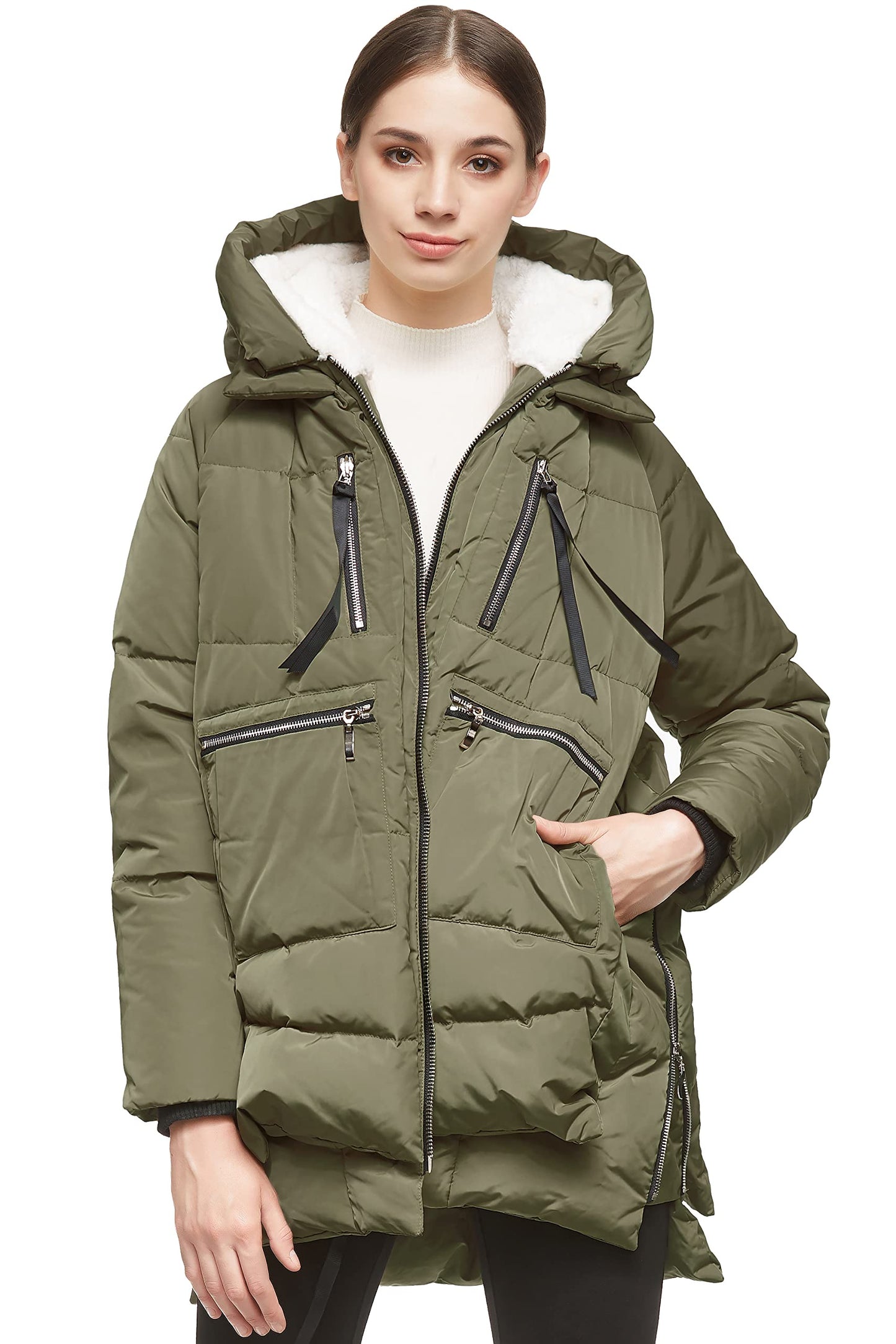 Orolay Women's Thickened Down Jacket Hooded Long Puffer Coat for Winter Green S