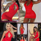 popiv Women's Sexy Mini Dress Criss Cross Bodycon Ruched Halter Neck Party Club Dress Red