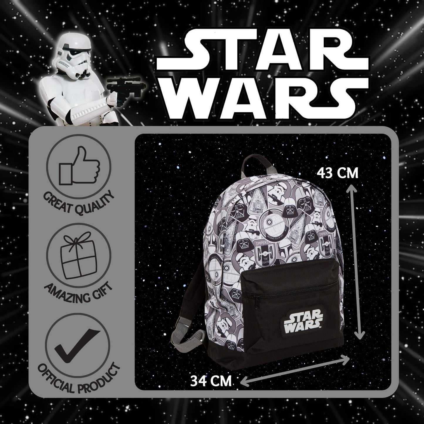 Star Wars Large Backpack Darth Vader Storm Trooper School College Laptop Bag Rucksack