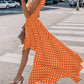 GRECERELLE Womens Summer Maxi Dress Boho Floral Cocktail Polka Dot Wrap Dresses V Neck Casual Party Bohemian Flowy Long Dress for Ladies (Polka Dots-Orange, L)