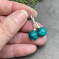 Sea Green Crackle Glass Bead Earrings - 10mm Round Beads on Nickelfree Hooks