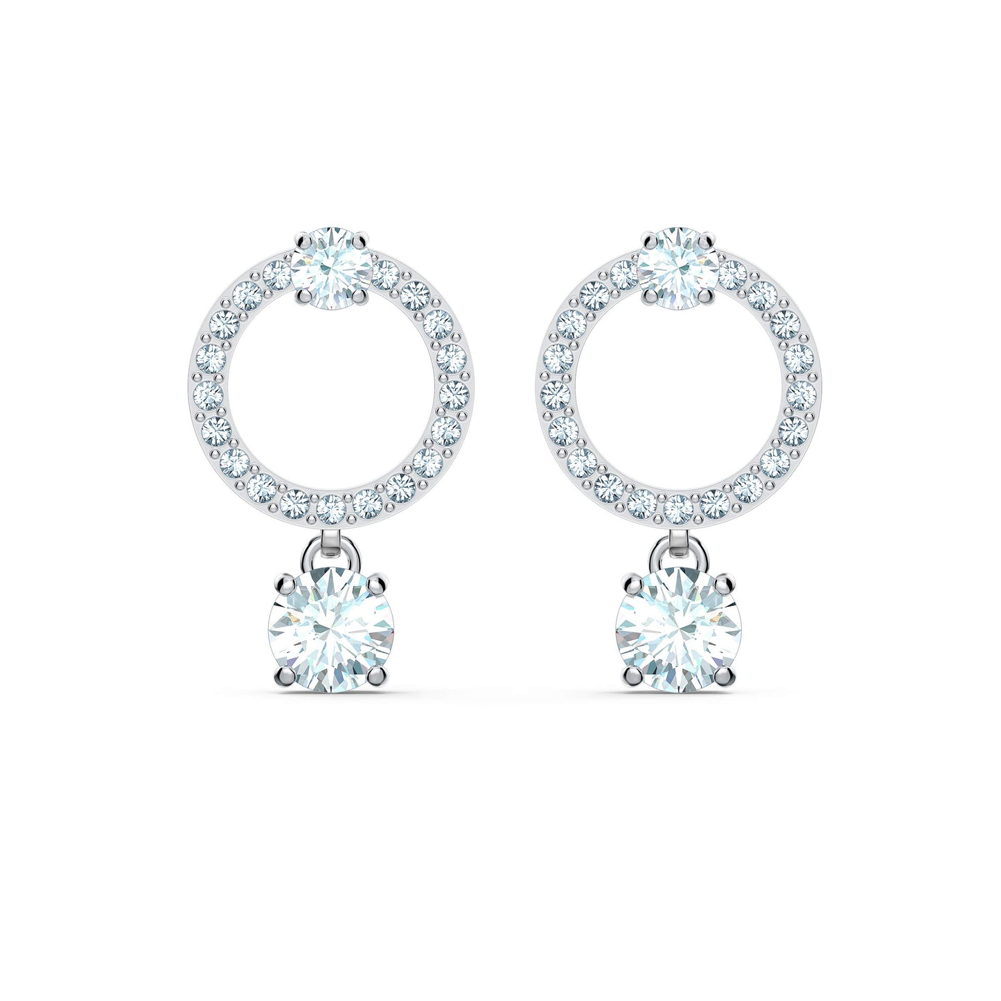 Swarovski Attract hoop earrings, Circle, White, Rhodium plated