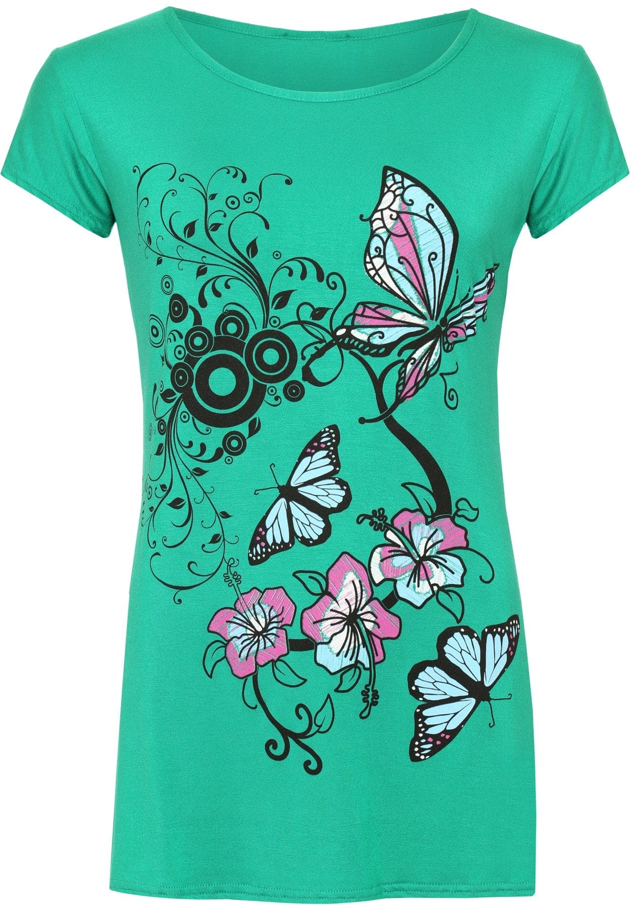 WearAll New Womens Plus Size Butterfly Print Short Sleeve T - Jade - 14-16