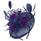 Navy Blue and Dark Purple Sinamay Disc Saucer Fascinator Hat for Women Weddings Headband