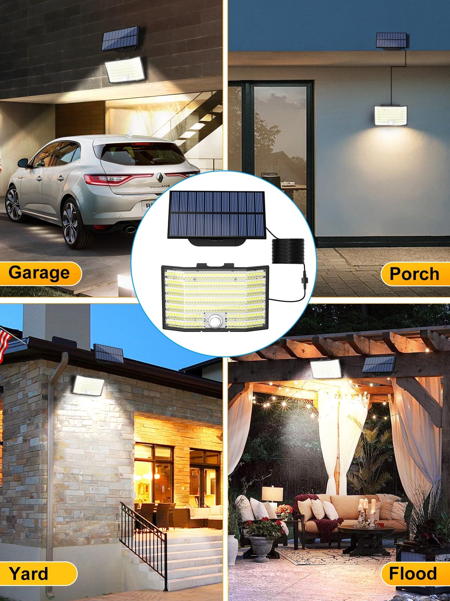 Solar Lights Outdoor, 226 LED Solar Security Lights and 3 Modes Motion Sensor Solar Powered Lights, IP65 Waterproof Split Flood Lights with Remote & 16.5Ft/5M Cable for Garden Shed Yard (White 1 Pack)