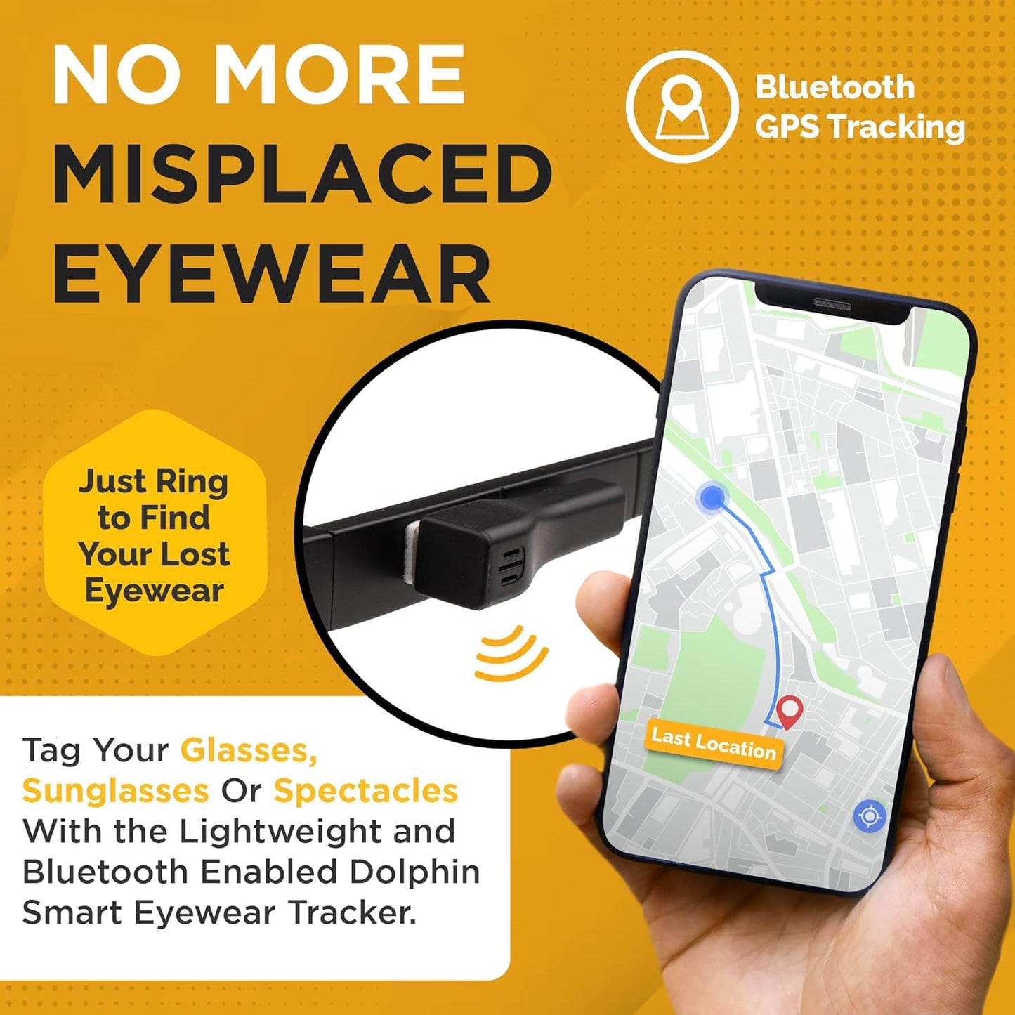 Specs Finder for Android | Dolphin Eyewear Finder | tag8 Glasses Tracker Compatible with Android and Apple iOS | Prevents Loss with configurable Seperation Alarm | Compact Rechargeable Battery