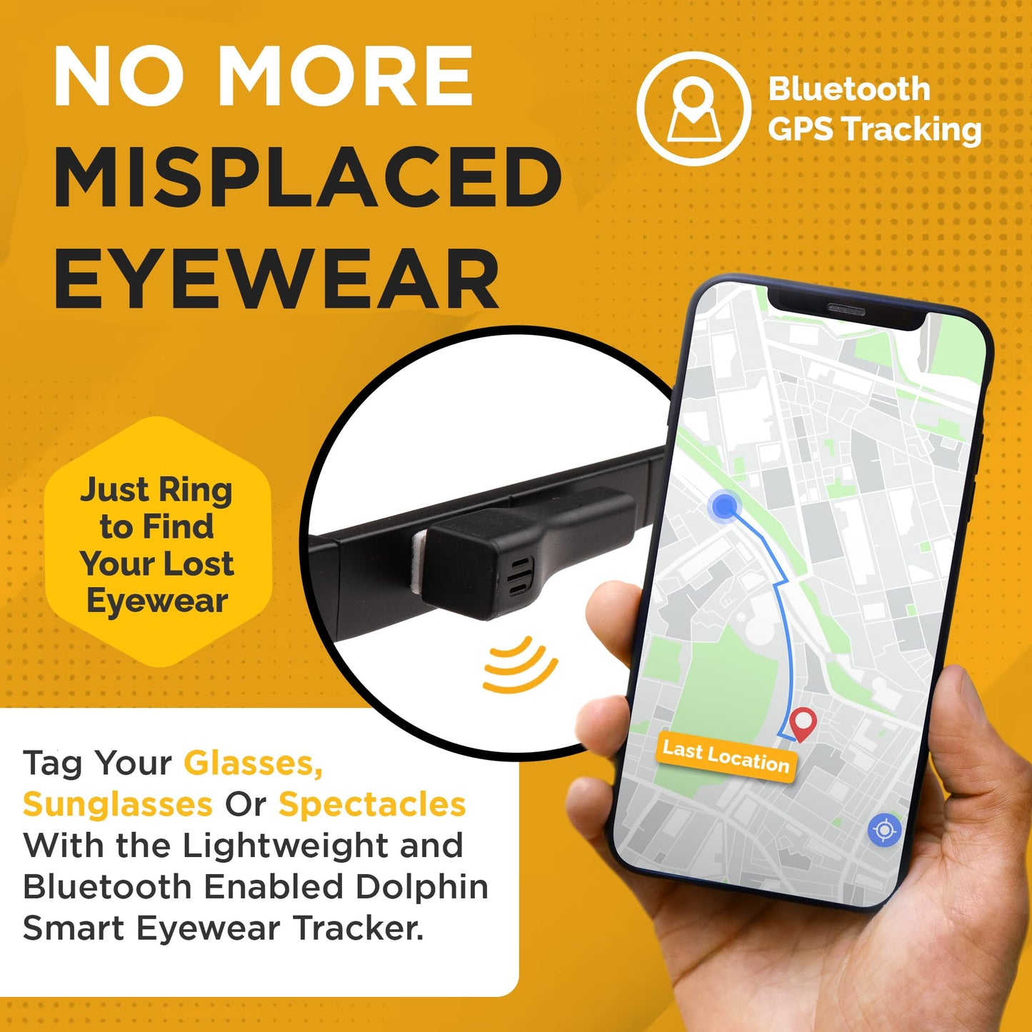 Spec Finder for Android | Dolphin Eyewear Tracker | tag8 Glasses Tracker compatible with Android and Apple ioS | Prevents loss with configurable Separation Alarm | Compact Rechargeable battery