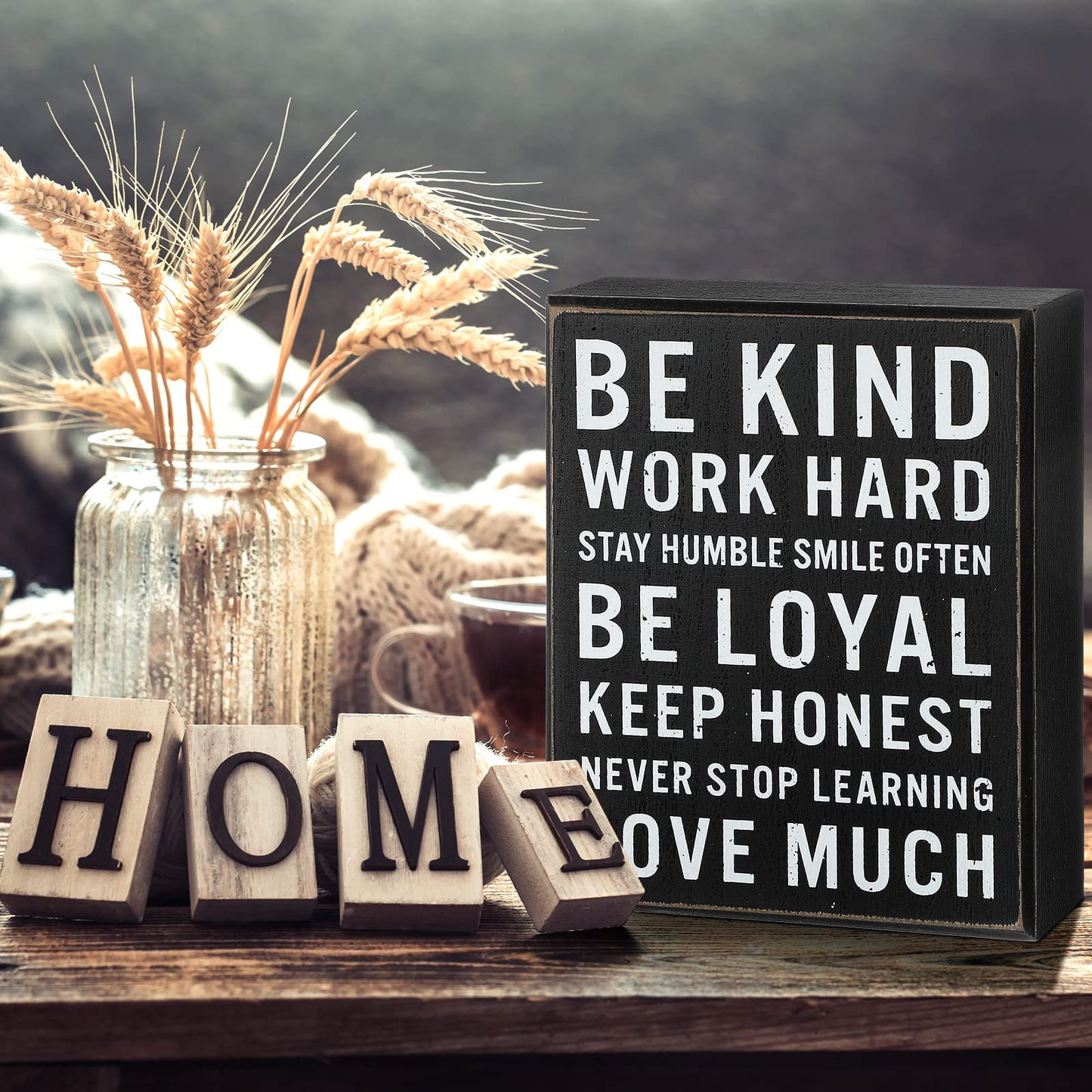 4.7 x 6 Inch Wooden Box Signs with Be Kind Quotes Sayings Inspirational Desk Decor Family Motivational Signs with Quotes for Desk Plaque Farmhouse