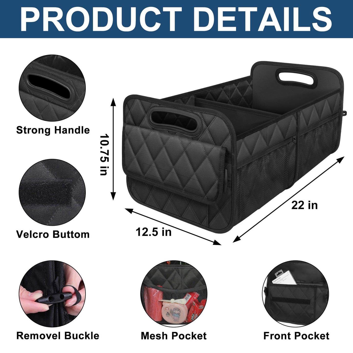 Deosk Car Trunk Organizer for SUV, Car Organizers and Storage with 6 Pocket, Car Accessories for Women/Men 50LWaterproof Polyester Trunk Organizer, Black