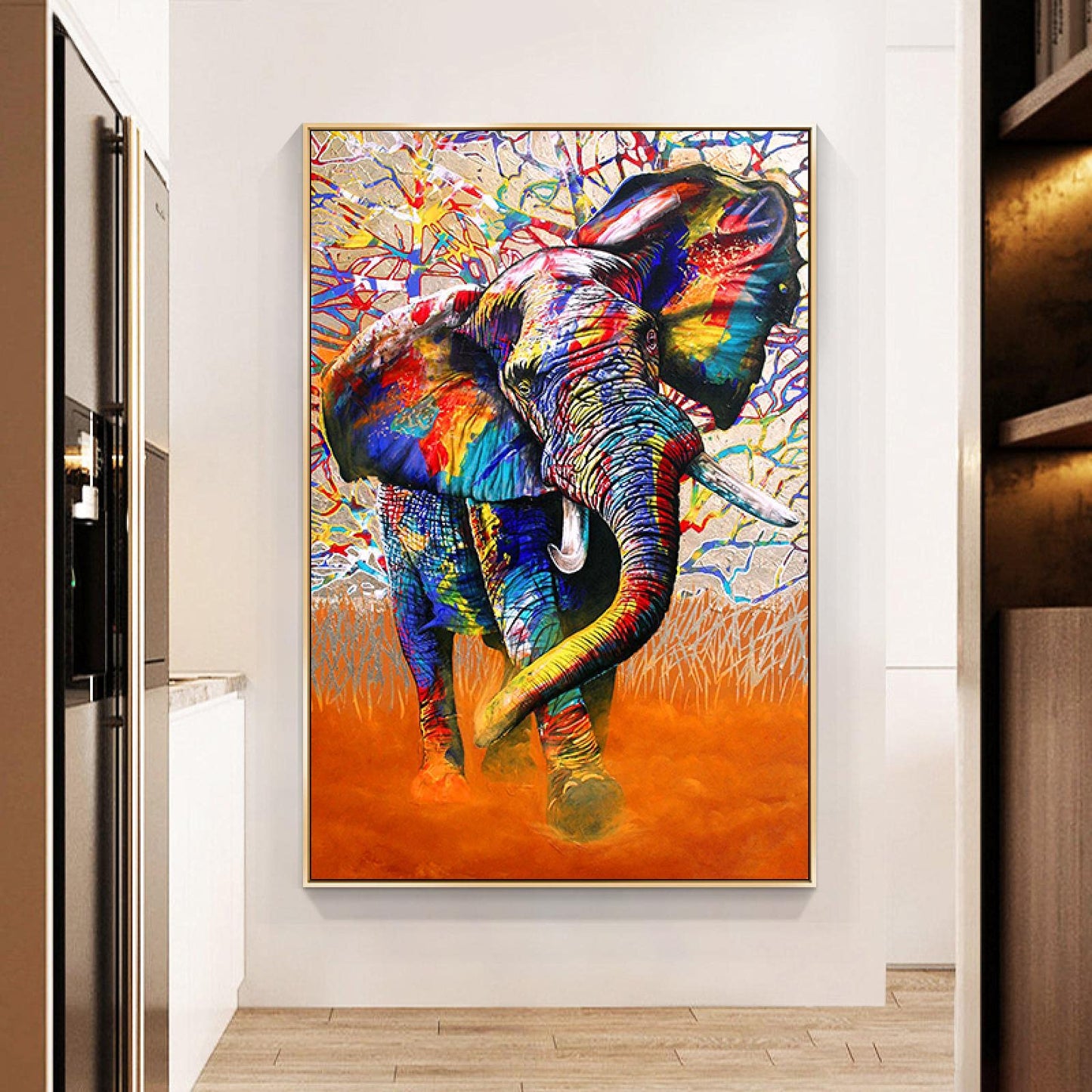 Painting on Canvas Colorful Elephant Abstract Street Graffiti Art Posters And Prints Wall Pictures Living Room Home Decor 50x75cm(20x30in) Frameless