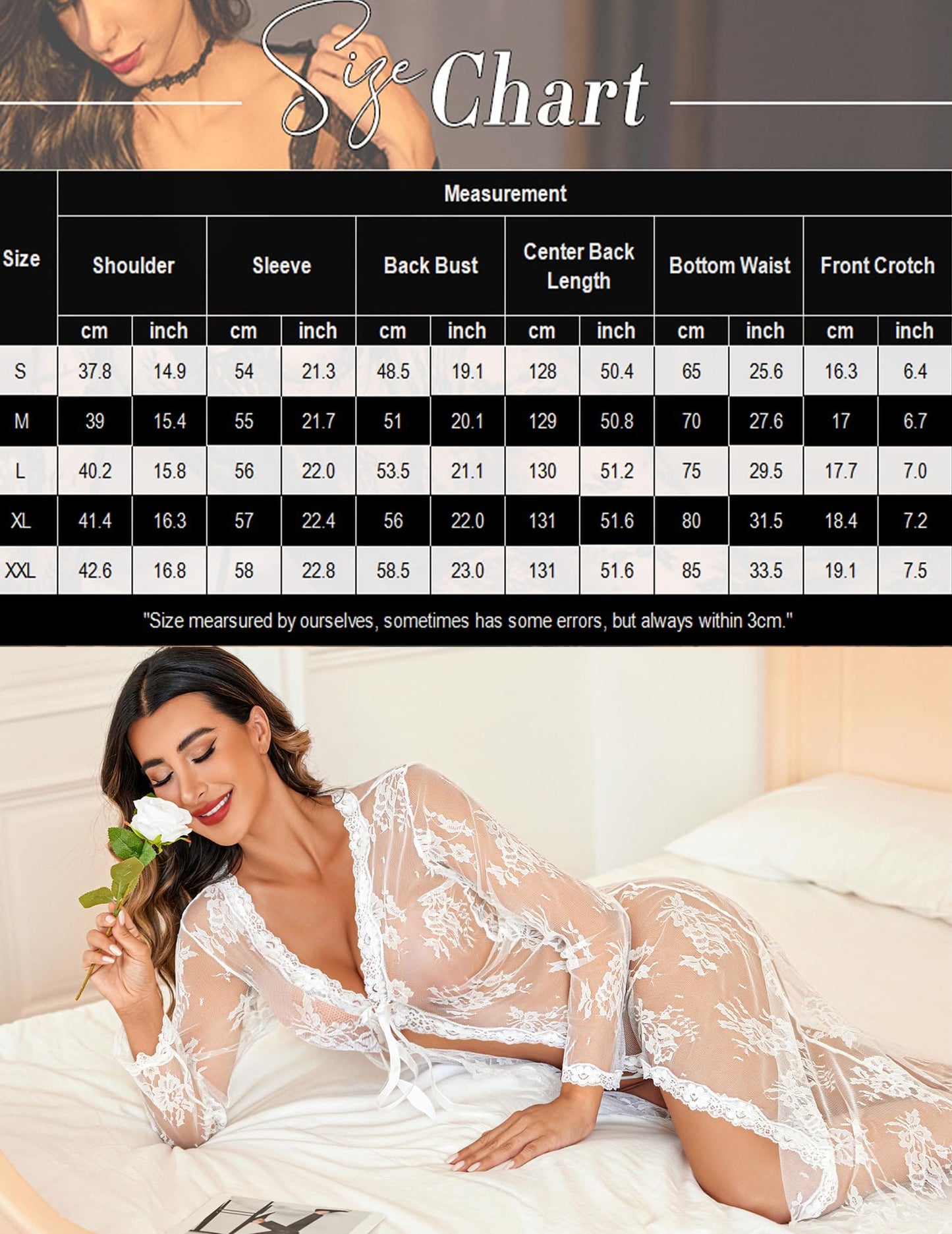 Avidlove Lace Kimono Lingerie Sexy Robe Gown Dress See-Through Coverup Babydoll White M