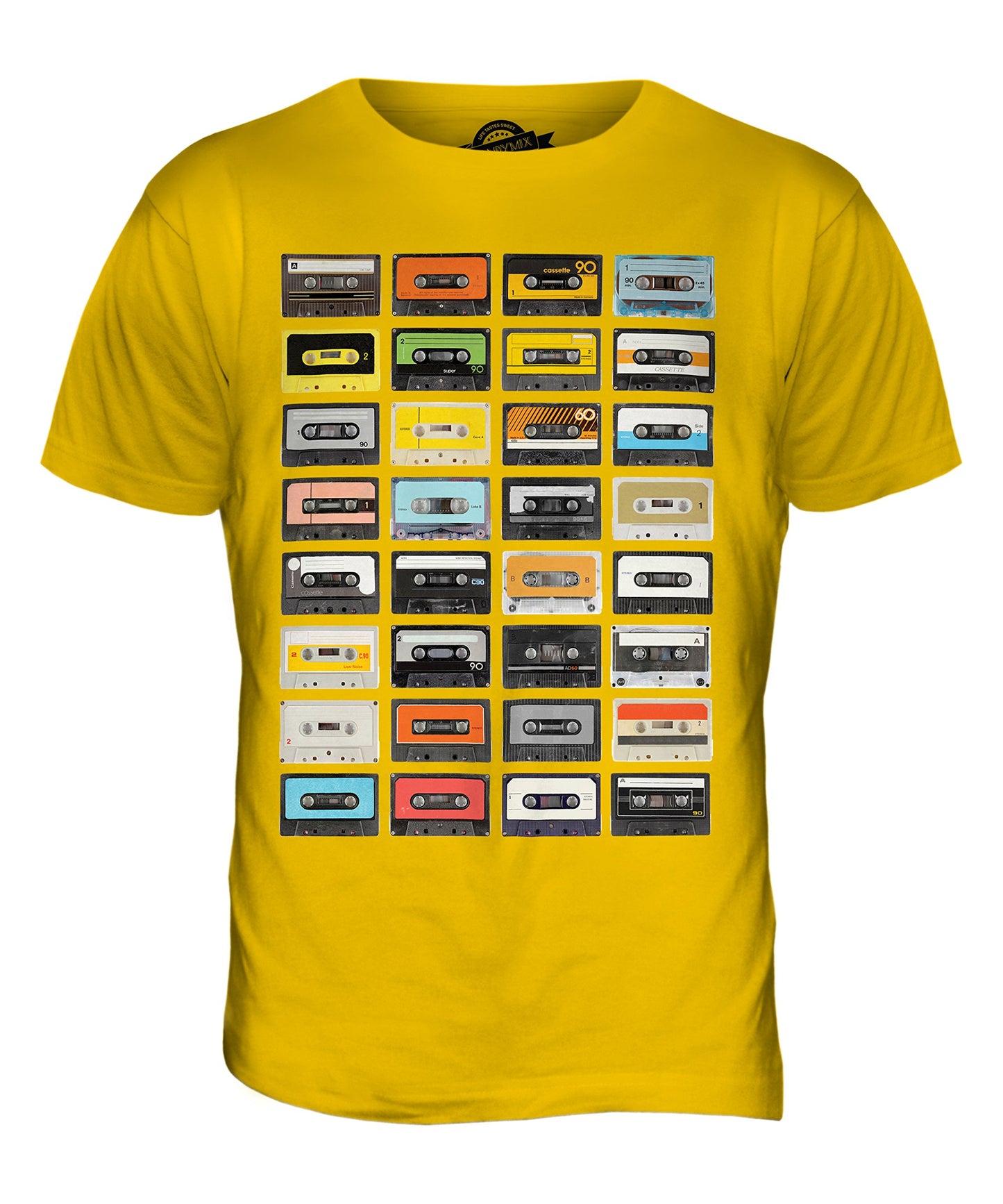 Candymix - Retro Music Cassette Tapes - Mens T Shirt Top T-Shirt, Size Large, Colour Deep Yellow