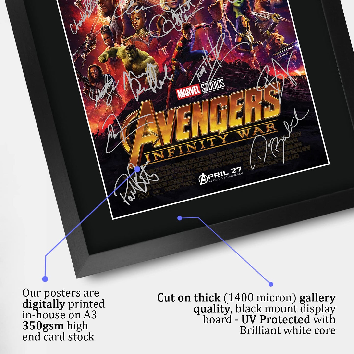 HWC Trading A3 FR Avengers Infinity War Movie Poster Robert Downey Jr Chris Evans Chris Hemsworth Signed Gift FRAMED A3 Printed Autograph Film Gifts Print Photo Picture Display