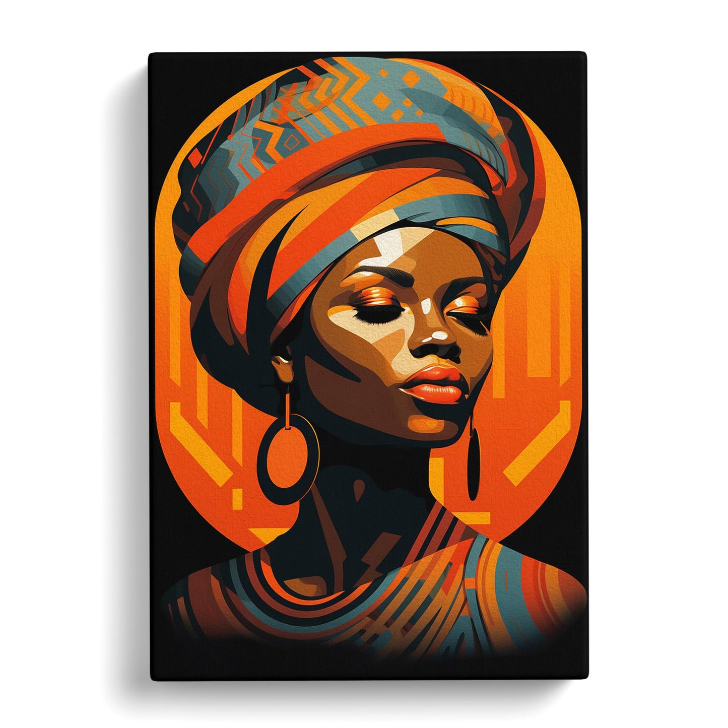 African Woman Op Art Canvas Print for Living Room Bedroom Home Office Décor, Wall Art Picture Ready to Hang, 30x20 Inch (76x50 cm)