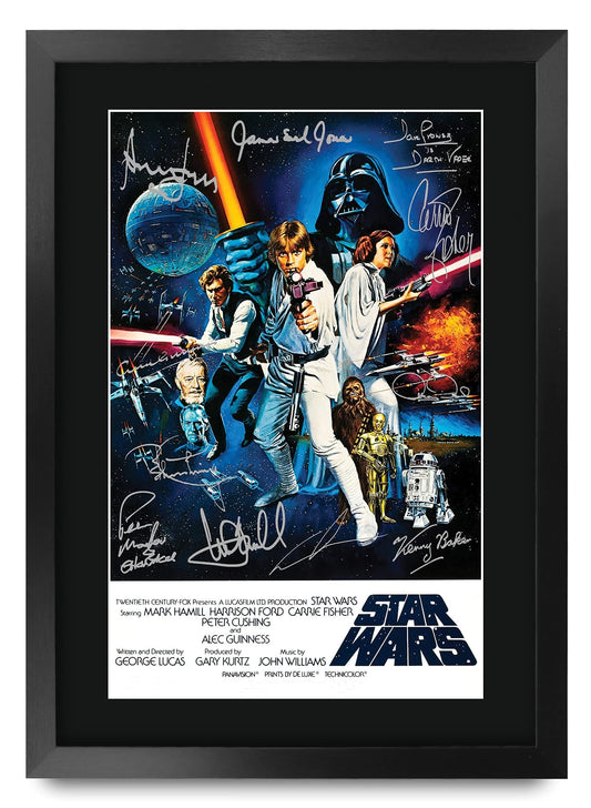 HWC Trading A3 FR Star Wars a New Hope Movie Poster Cast Signed Gift Printed Autograph Film Mark Hamill Harrison Ford Carrie Fisher Alec Guinness George Lucas Gifts Print Photo Picture Display