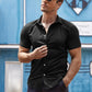 COOFANDY Men's Dress Shirts Slim Fit Wrinkle-Free Short Sleeve Casual Button Down Shirt Black