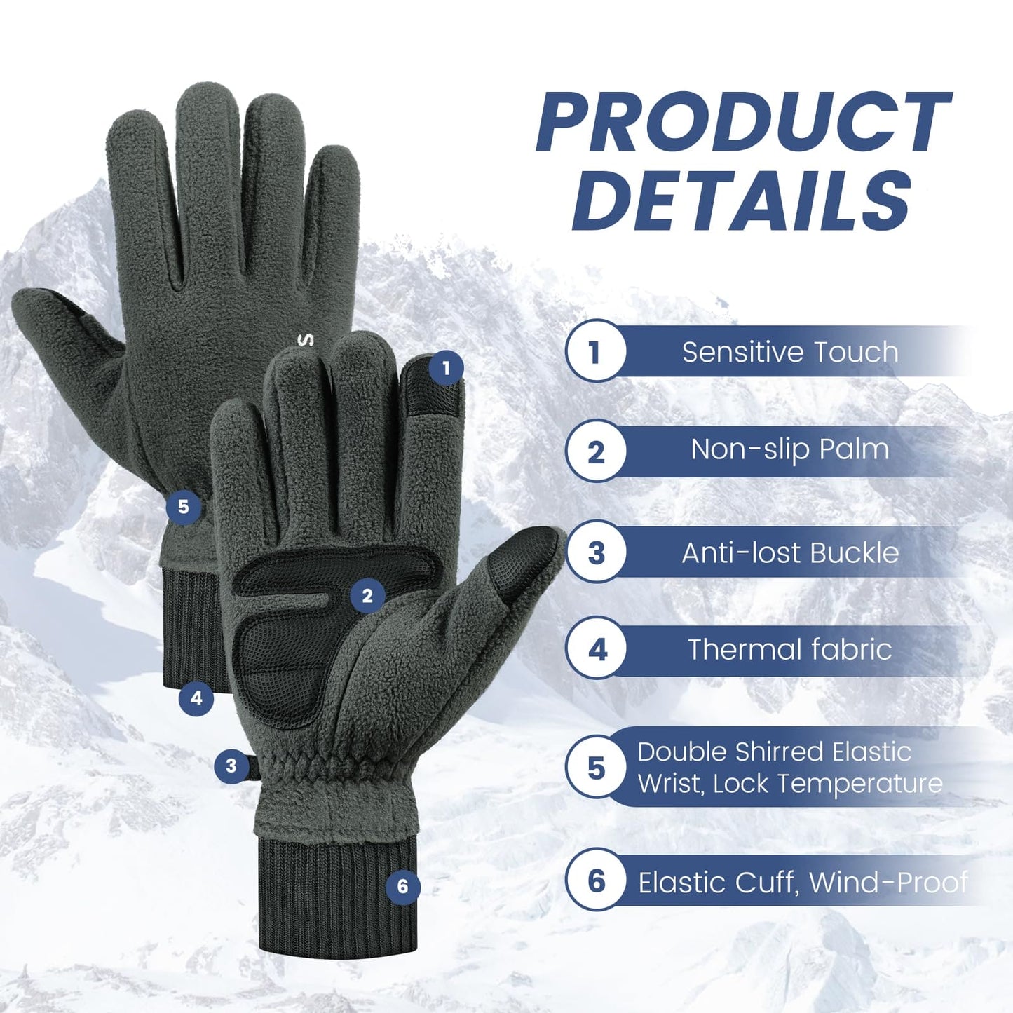 clubone Winter Gloves - Gloves for Men Women, Stretch Fleece Gloves With Smart Touch, Windproof Glove for Running Driving Hiking, Warm Gifts