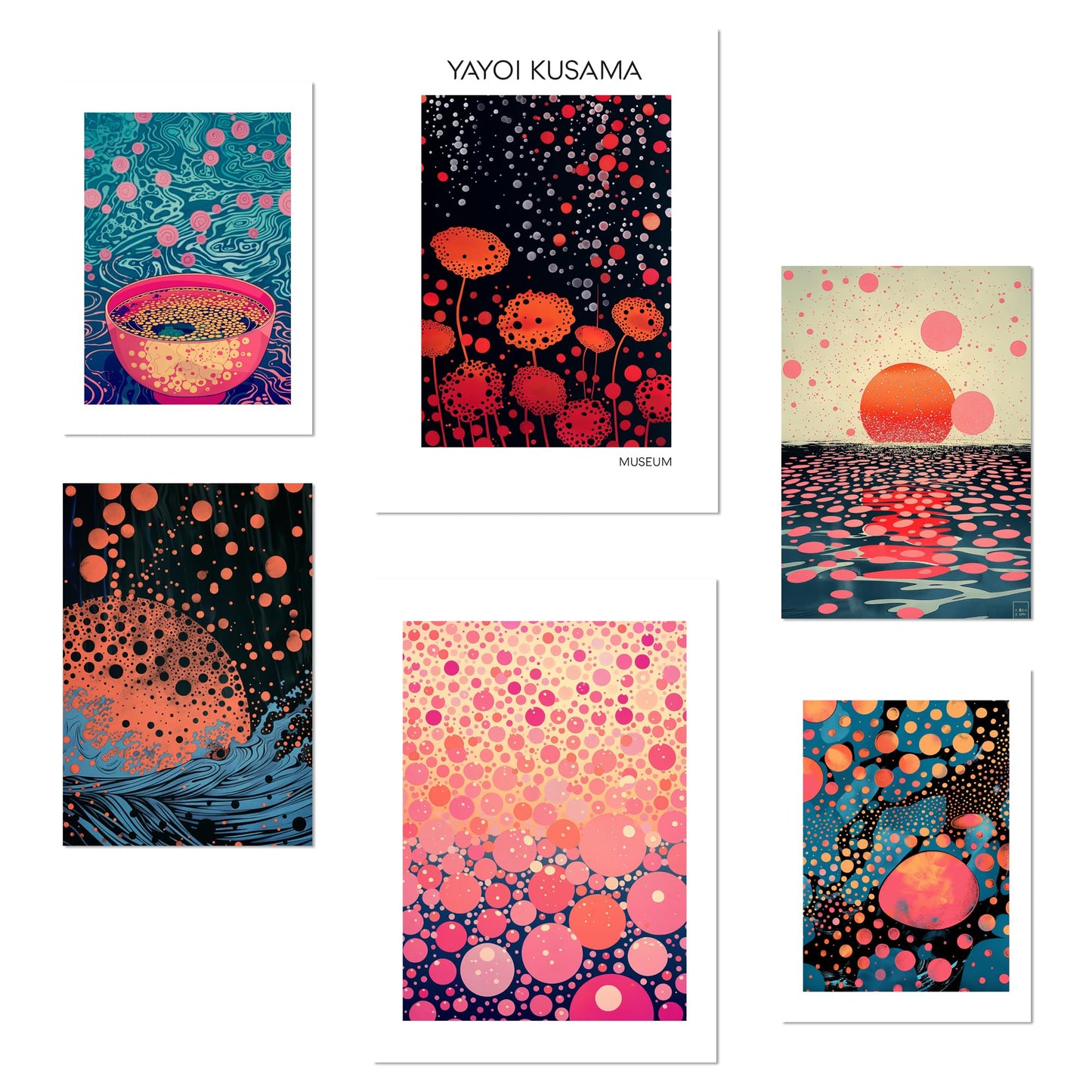 Nacnic Set of 6 Yayoi Kusama Wave And Ramen Japanise Posters with design illustration to decorate the walls of home. Rooms, office, shop, business. A3 and A4 size. Frameless.