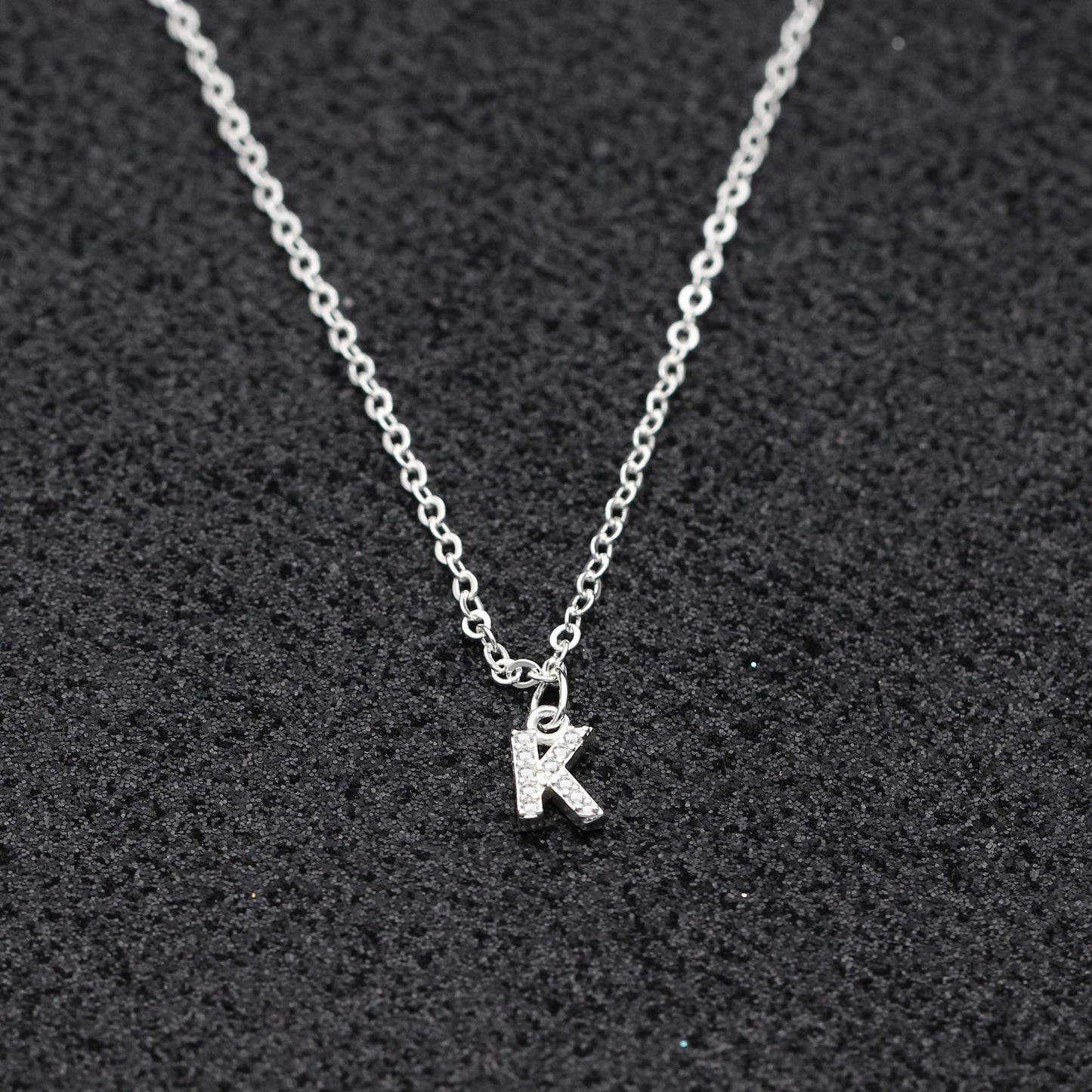 bifriend S925 Silver 26 Initial English Letter Crystal Chain Necklace For Women Girl Best Gift (K)