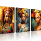 Tucocoo 3 Piece Canvas Wall Art African Fashion Women Pictures Beautiful Black Girl Portrait Paintings Contemporary Artwork Home Decor for Living Room Framed Gallery-wrapped Ready to Hang 42''Wx20''H