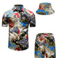 fohemr Mens Luxury Outfit Set Gold Chain Print Shirts and Shorts 2 Piece Set Baroque Hawaiian Button Down Suit with Bucket Hats Blue Large